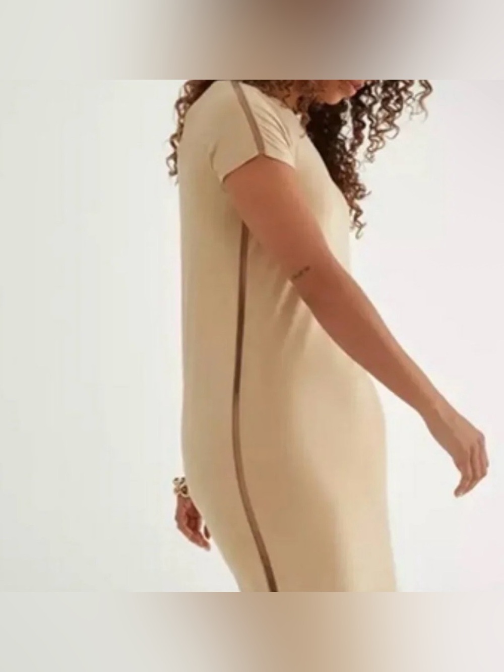 Kada Infinity Tan T-Shirt Maxi Sheer Seams Dress Women’s S New with Flaws $198